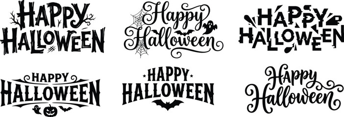 Obraz premium Minimal Happy Halloween Typography Logo Set Featuring Clean Modern Decorative Lettering Vector