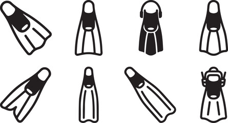 Eight black and white snorkeling flippers and swim fins icon set Vector © mahafuza