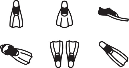 Set of six black and white scuba and swimming gear icons Vector © mahafuza