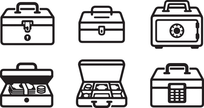 Six different toolbox icons with various contents and locks Vector