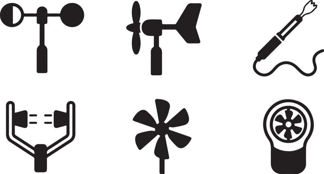 Set of six weather and wind measurement icons Vector