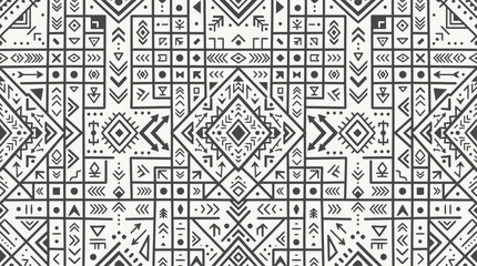 Fototapeta premium Geometric Seamless Pattern with Tribal Motifs in Black and White Vector Illustration