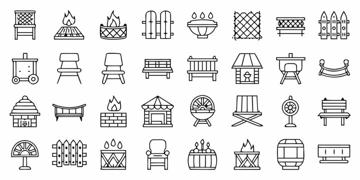Garden Furniture Icons Set Line Style On White Background