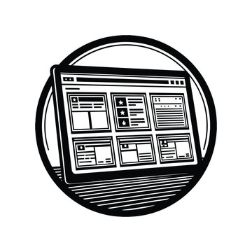 No code platform concept illustration showing website builder interface in a circular frame