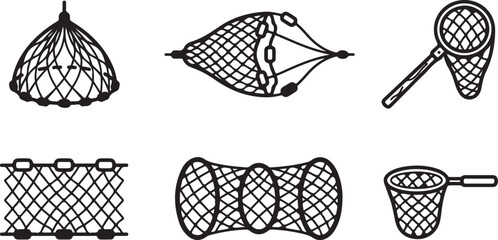 Six different types of mesh nets and fishing tools vector illustration Vector © mahafuza