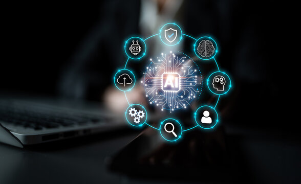 Futuristic Artificial Intelligence Concepts with Digital Icons Representing Various AI Applications and Innovations in a Business Environment. Entropy.