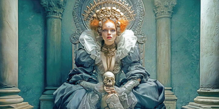 The Monarch Who Holds Mortality in Gold, Silk, and the Stillness of a Sacred Throne, ai generated.