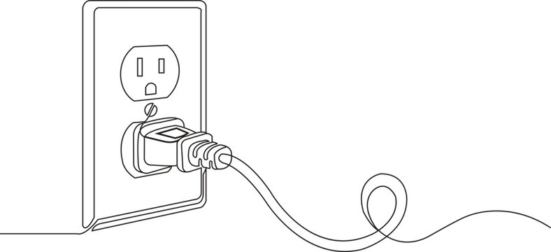 Elegant line art illustration of a wall electrical outlet with inserted power plug