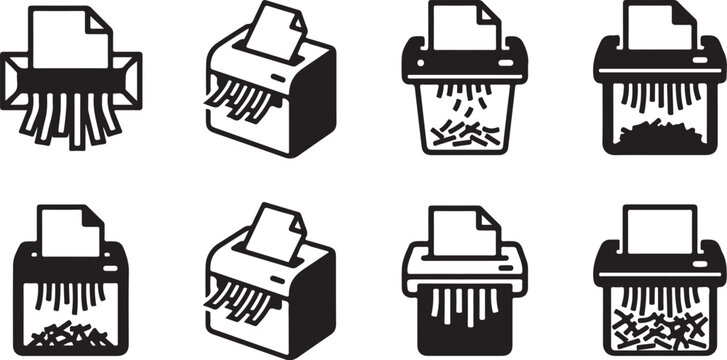 Eight paper shredder icons with different shredding effects Vector