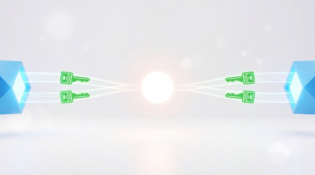 Secure data transfer concept showing digital keys on light streams