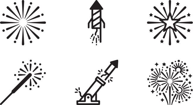Assorted fireworks and sparklers celebration icons Vector