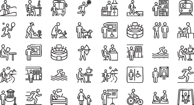 Art & IllustrationSet of line icons representing daily activities and lifestyle