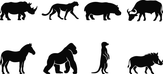 African Wildlife Animal Silhouette Icon Set Featuring Safari Mammals and Wild Fauna Collection © Al Mamun