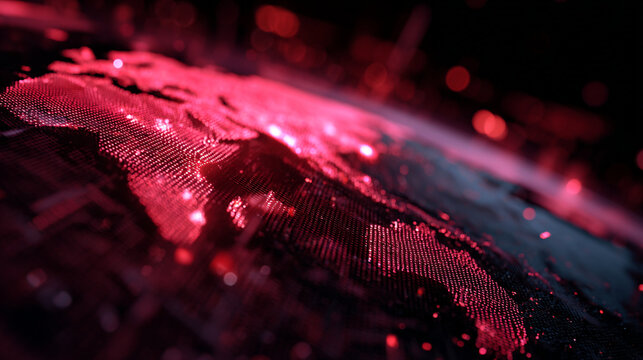 Abstract red digital dot matrix world map global communication with communicatio