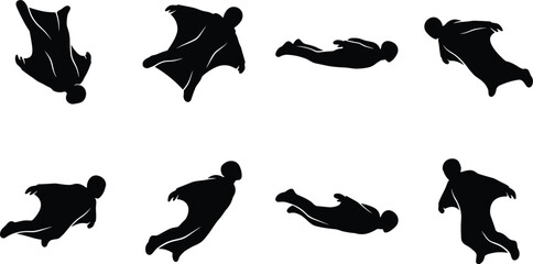 Wingsuit Flying Silhouette Icon Set Featuring Extreme Skydiving and Human Flight Poses © Al Mamun