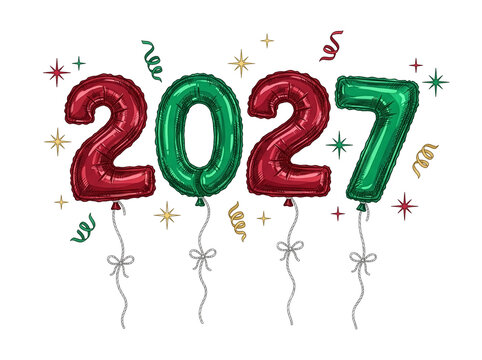 Happy New Year 2027 balloon numbers festive celebration illustration
