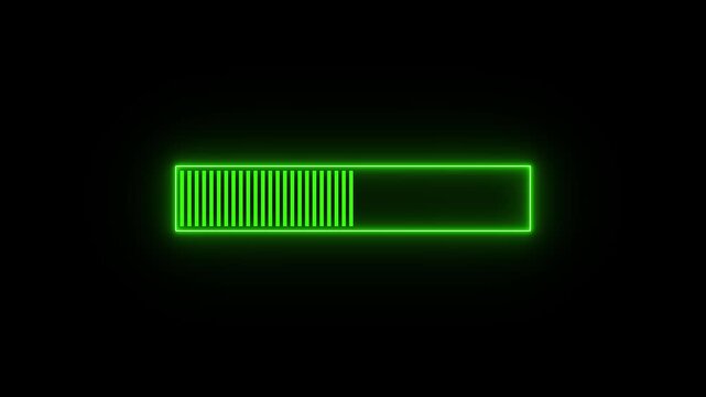 Loading bar progressing from empty to full neon green glow