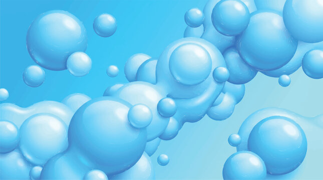 Vibrant blue bubbles float and rise across a clear gradient sky