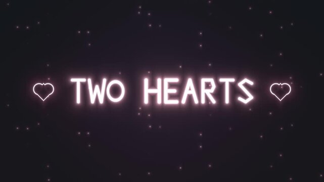 Neon lights display two hearts against a dark background