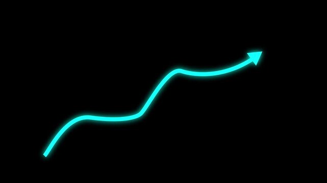 Upward Arrow Symbolizing Growth, Bar Chart Animation for Corporate Financial Report and Statistics. black background....