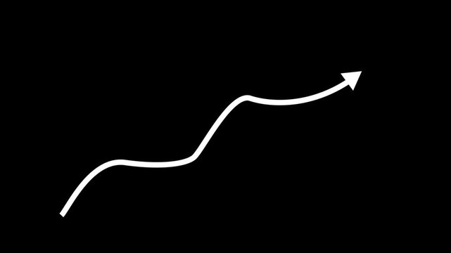 Upward Arrow Symbolizing Growth, Bar Chart Animation for Corporate Financial Report and Statistics. black background....