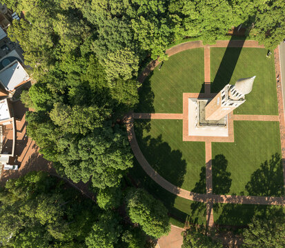 Aerial view of the memorial bell tower on the campus of the University of North Carolina in Chapel Hill
