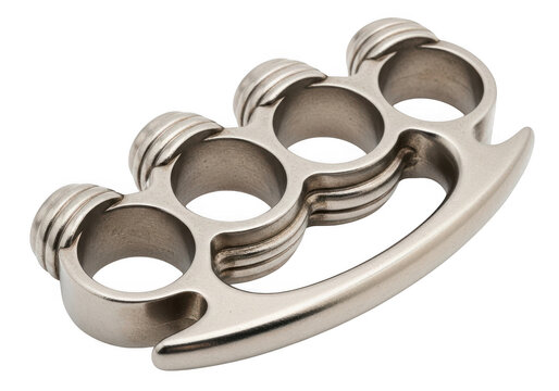 A Solid Brushed Metal Brass Knuckles Tool Isolated On Transparent Background