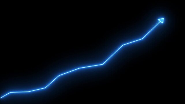 Glowing neon line market Recovery Concept. Successful growth trend red line graph going Up. Abstract neon line arrow business graph on dark background animation 4k video