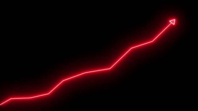 Glowing neon line market Recovery Concept. Successful growth trend red line graph going Up. Abstract neon line arrow business graph on dark background animation 4k video