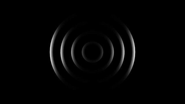 Dual-sided monochrome circular wave pulses propagating from center waves white circles propagation abstract waves white circles propagation black background.animation 4k video