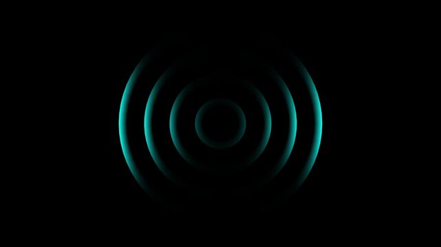 Dual-sided monochrome circular wave pulses propagating from center waves white circles propagation abstract waves white circles propagation black background.animation 4k video
