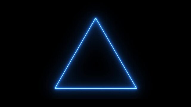 blue neon glowing red triangle frame centered against a solid deep minimalist design features black background. animation 4k video