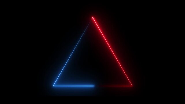red neon glowing red triangle frame centered against a solid deep minimalist design features black background. animation 4k video