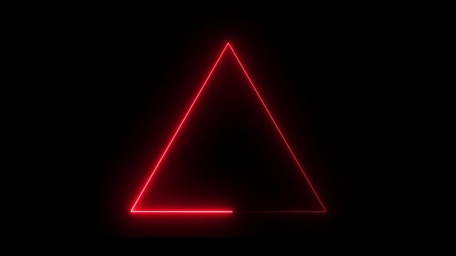 red neon glowing red triangle frame centered against a solid deep minimalist design features black background. animation 4k video