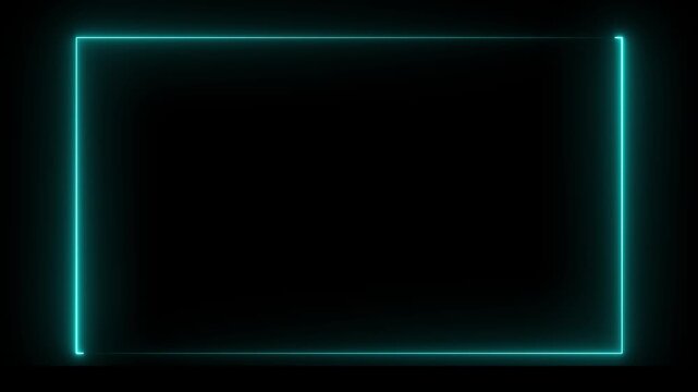 glowing neon rectangles abstract .abstract glowing cyan neon frame picture black background.animation 4k video