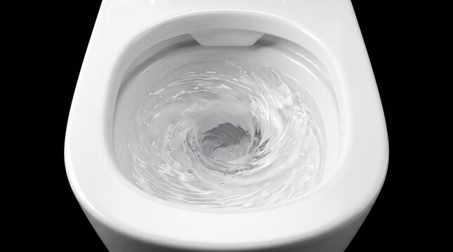 A white toilet bowl with swirling water being flushed down