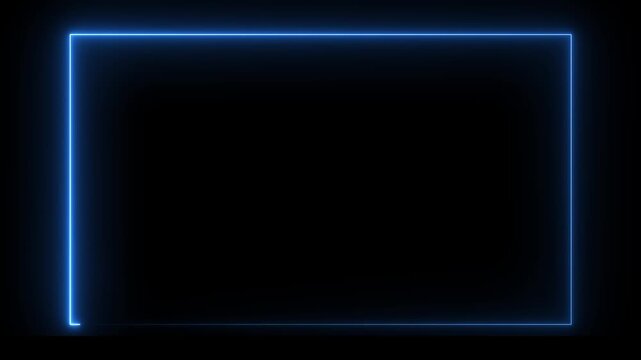 glowing neon rectangles abstract .abstract glowing blue neon frame picture black background.animation 4k video