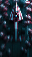 Obraz premium Dynamic F1 Pit Stop Action: Red and White Car, Blurred Crew, Dark Track with Markings