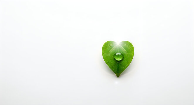 Green heart shaped leaf with water droplet