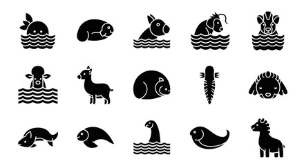 Marine animals swim peacefully in the ocean with various sea creatures. © uzumaki