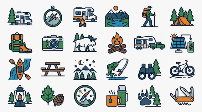 Outdoor Camping and Adventure Icons Set