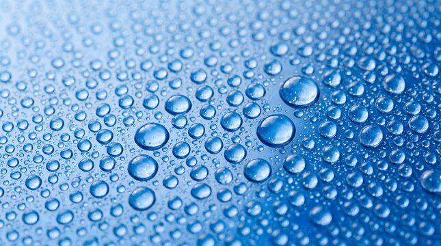 Close up of water droplets on a blue surface macro photography