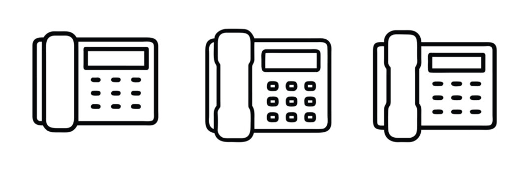 Landline phone line icons set with office telephone, digital communication device, support contact unit & more vector illustration with editable stroke.
