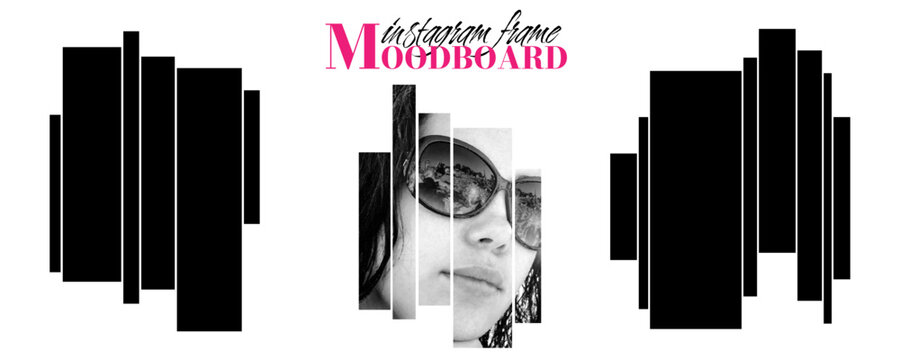 Art modern style black and white vertical moodboard grid design mockup pack isolated. Photo mosaic collage gallery template. Album portfolio brandboard. Mood board overlay bg. Vector illustration