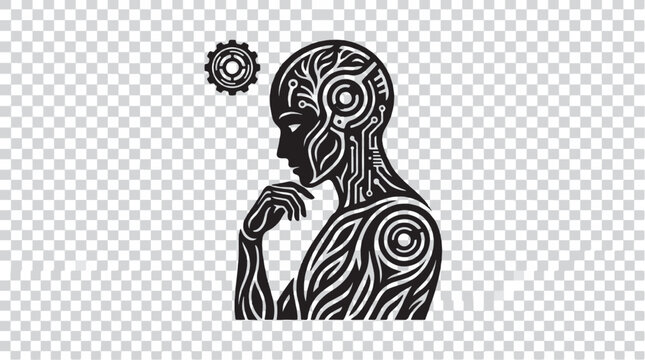 Futuristic AI humanoid robot silhouette black vector isolated icon asset for modern technology branding and high quality creative digital applications