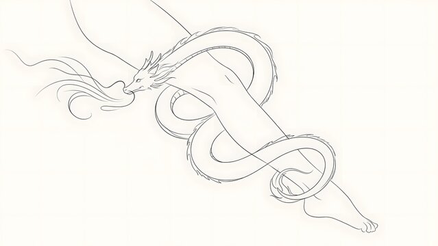 Minimalist line art of a dragon wrapped around a human arm