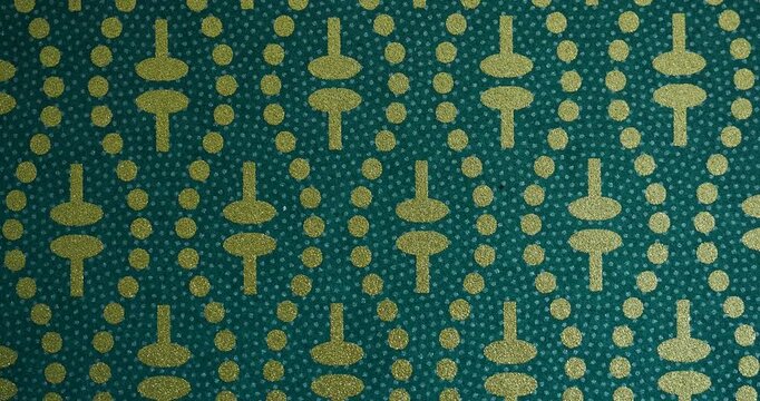Traditional Japanese Geometric Pattern with Vertical Camera Movement - Traditional Japanese geometric pattern with elegant gold motifs on a deep green background, featuring slow vertical camera moveme