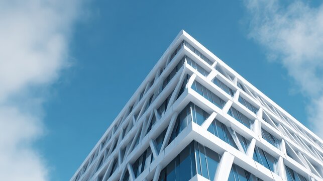 modern building exterior in bright daylight, clean minimal architecture, sharp shadows, ultra realistic 8k