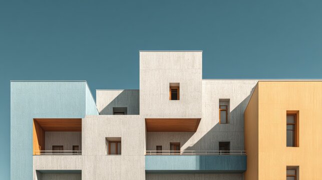 modern building exterior with simple geometric design, minimal aesthetic, natural daylight, ultra detailed 8k