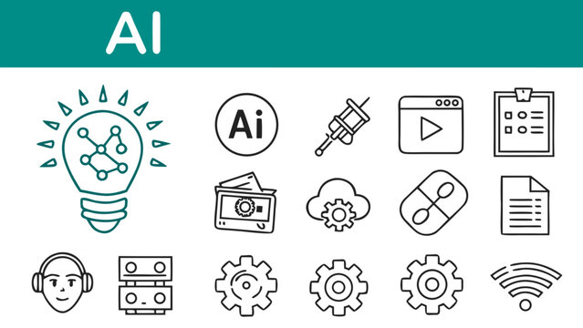 Various technology and software icons are displayed on a screen.